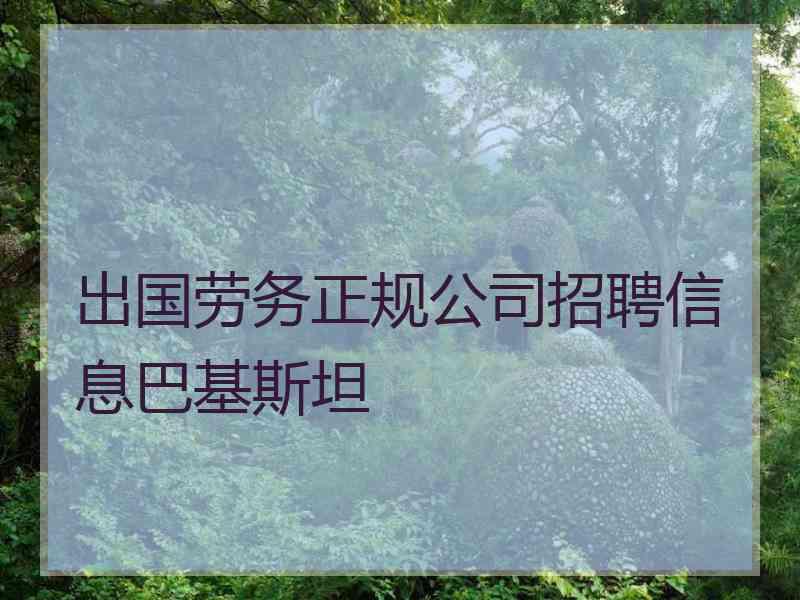 出国劳务正规公司招聘信息巴基斯坦