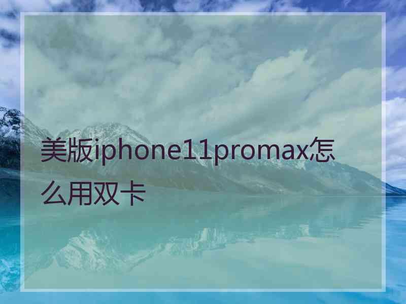 美版iphone11promax怎么用双卡